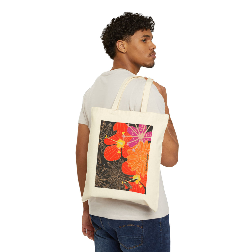 ‘Flowers Half Done’ Cotton Canvas Tote Bag