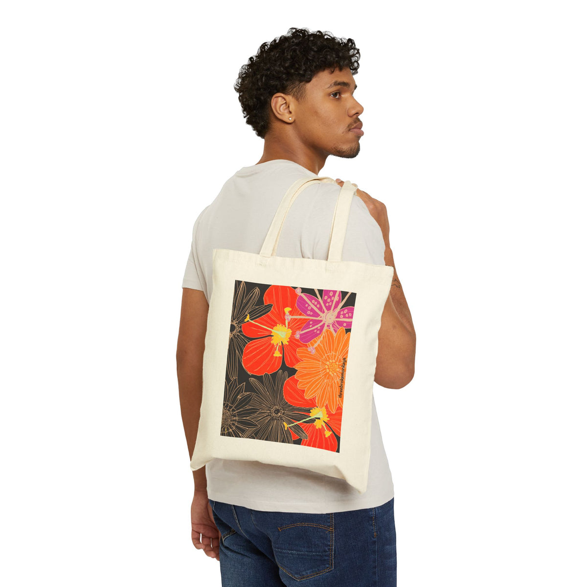 ‘Flowers Half Done’ Cotton Canvas Tote Bag