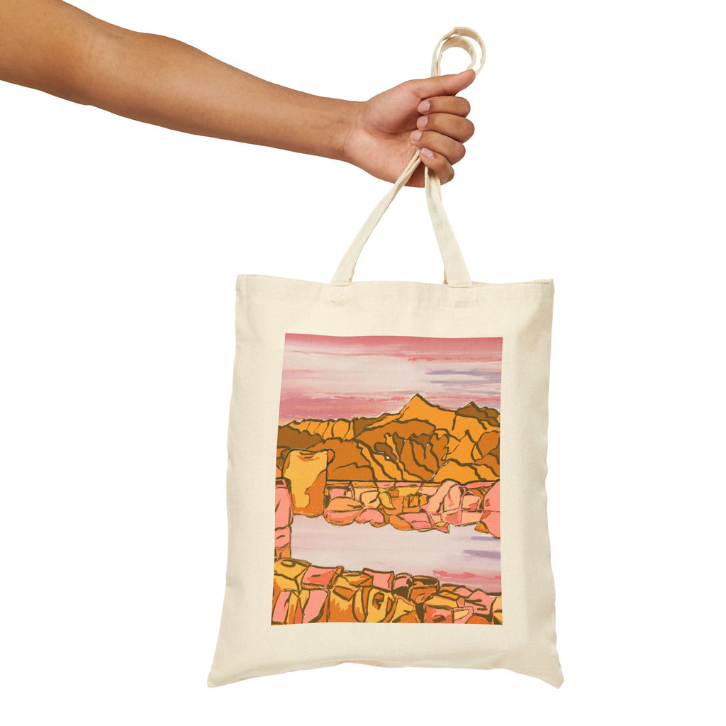 ‘Rocky Mountains Lake’ Cotton Canvas Tote Bag