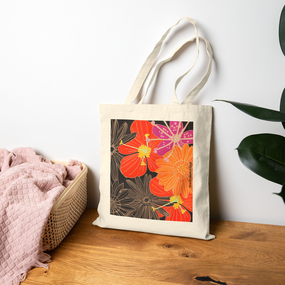 ‘Flowers Half Done’ Cotton Canvas Tote Bag