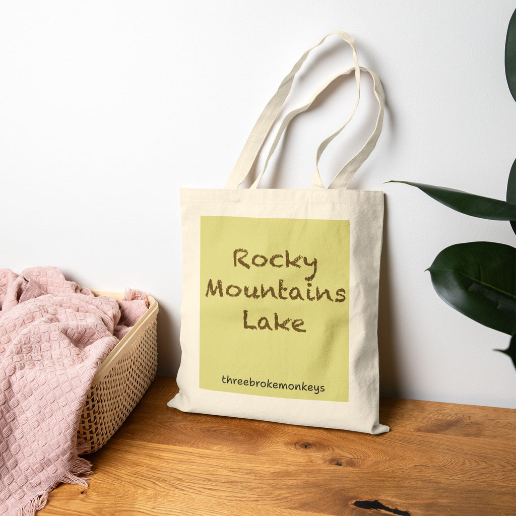 ‘Rocky Mountains Lake’ Cotton Canvas Tote Bag
